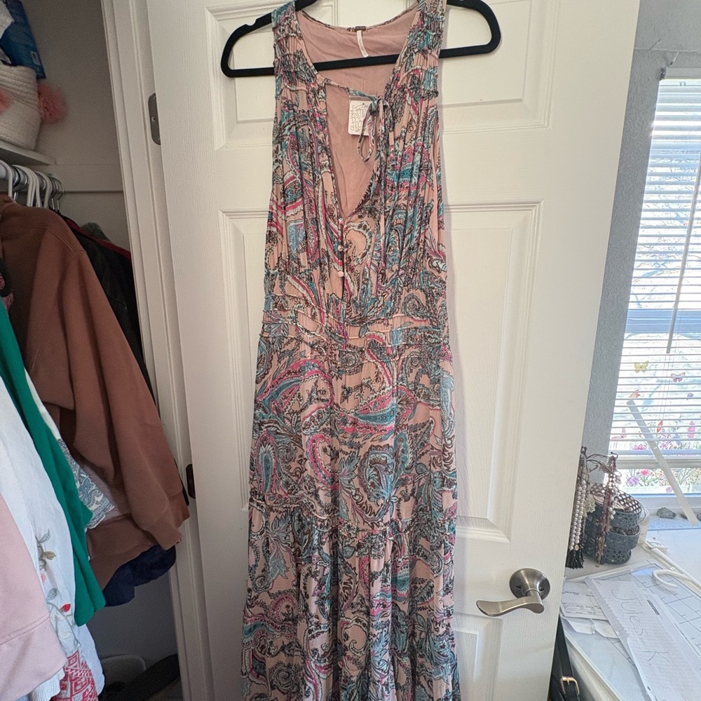 Free People Paisley Maxi Dress in Pink and Blue